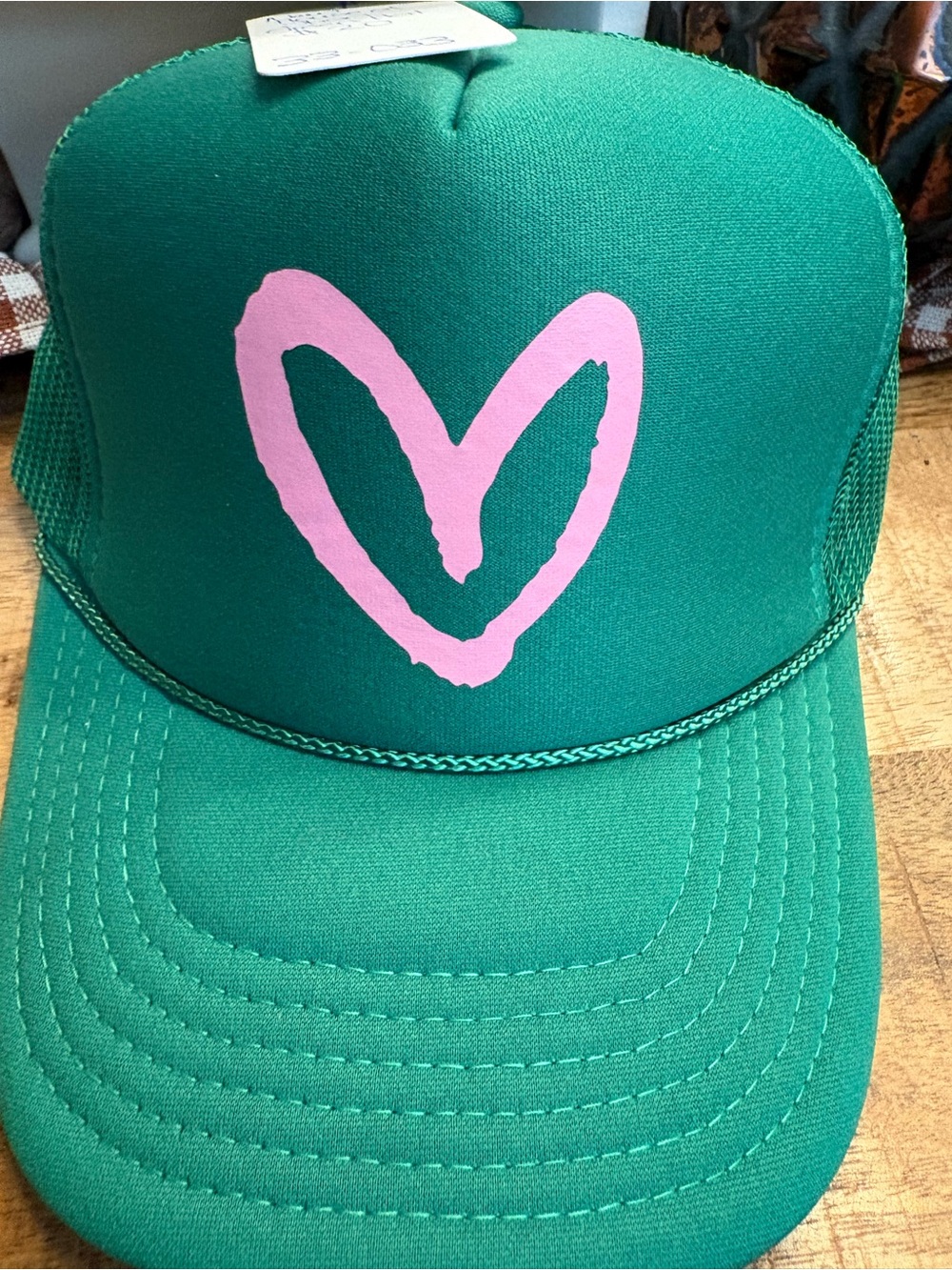 Green Kids Trucker Hat with Pink Heart Graphic